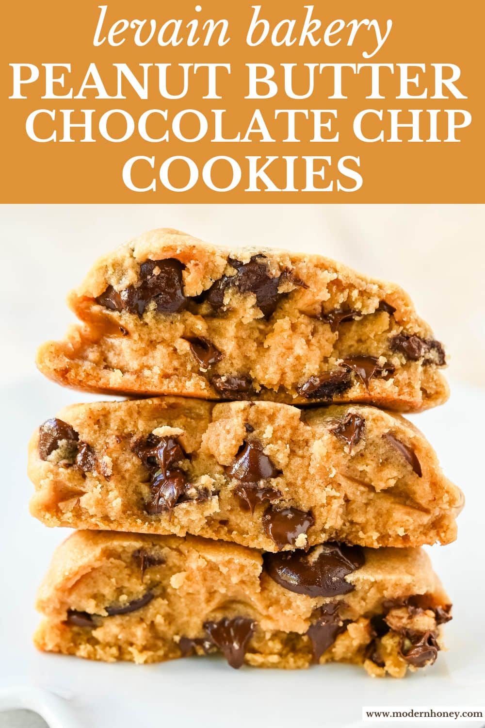 Rich, thick, and soft, these peanut butter chocolate chip cookies taste just like Levain Bakery but made at home. These Levain Bakery Peanut Butter Dark Chocolate Chip cookies are the perfect soft peanut butter chocolate chunk cookie!
