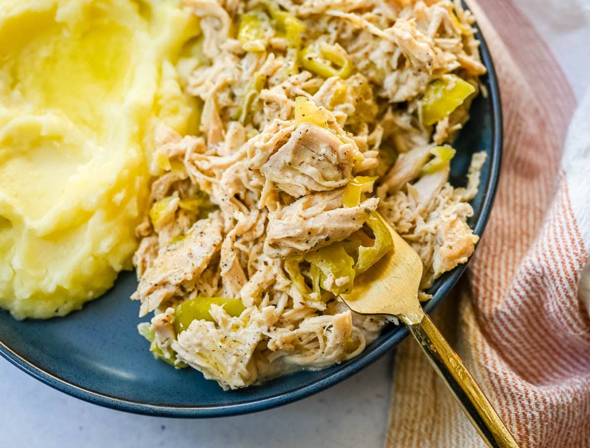 Looking for a new slow cooker chicken recipe? This Slow Cooker Boursin Chicken is rich, creamy, and packed with flavor thanks to garlic herb Boursin cheese, ranch seasoning, and pepperoncini's. The crockpot does all the work, giving you a perfectly tender chicken dinner recipe! You will love this Mississippi Chicken!
