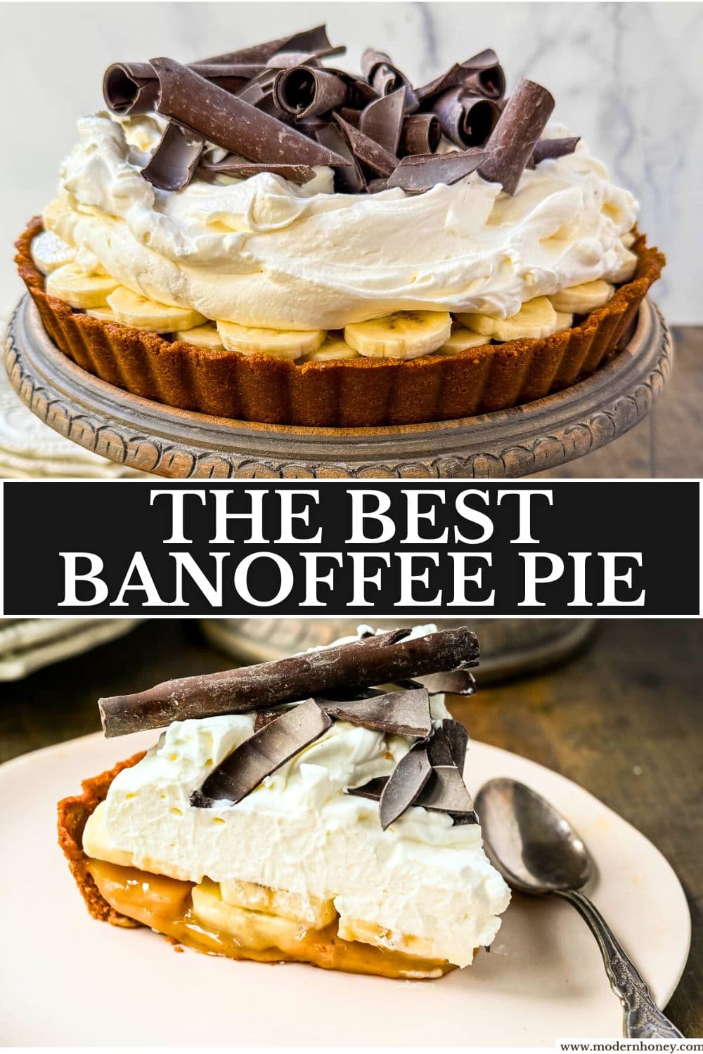 This classic banoffee pie is a no-bake dessert made with a buttery graham cracker or Biscoff cookie crust, rich toffee caramel, fresh bananas, and fluffy whipped cream. It’s a holiday dessert that delivers big flavor with no oven and minimal prep.