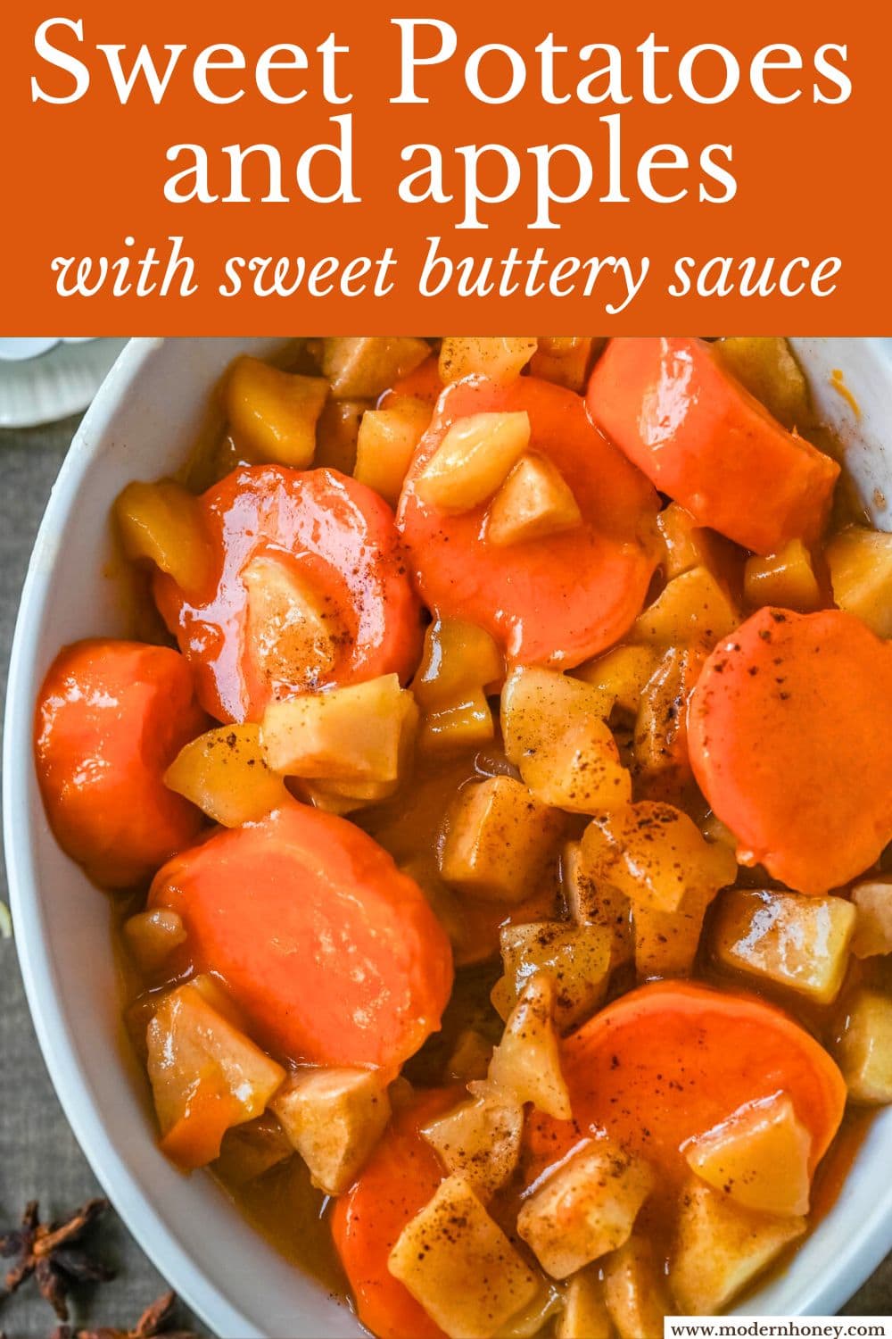 This Sweet Potatoes and Apples Recipe is mad with tender sweet potatoes and apples layered in a silky golden butter and sugar sauce that thickens into a glaze as it bakes. A timeless fall side dish everyone will love.