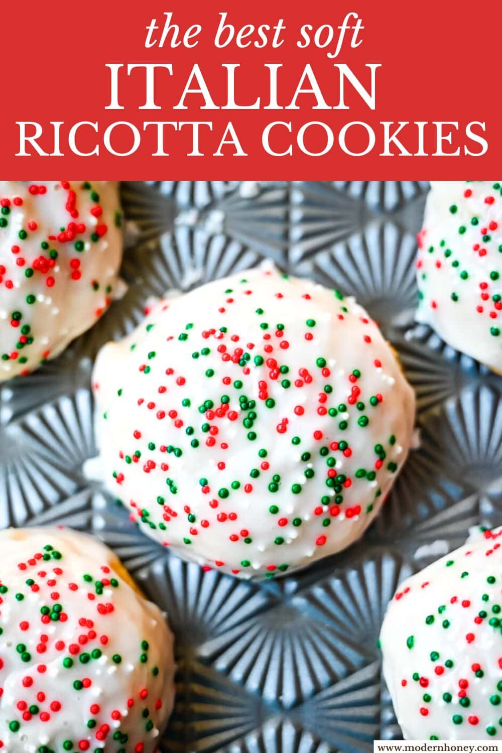 The Best Italian Ricotta Cookies Recipe! Italian ricotta cookies are one of the most popular Italian Christmas cookies, loved for their melt-in-your-mouth, soft texture. These holiday cookies are topped with a sweet glaze and colorful sprinkles, making them a perfect addition to any Christmas cookie platter. Ricotta cookies capture the flavor of classic Italian holiday baking. Whether you’re hosting a Christmas party or sharing homemade gifts, these easy Christmas cookies are guaranteed to stand out on every dessert table.