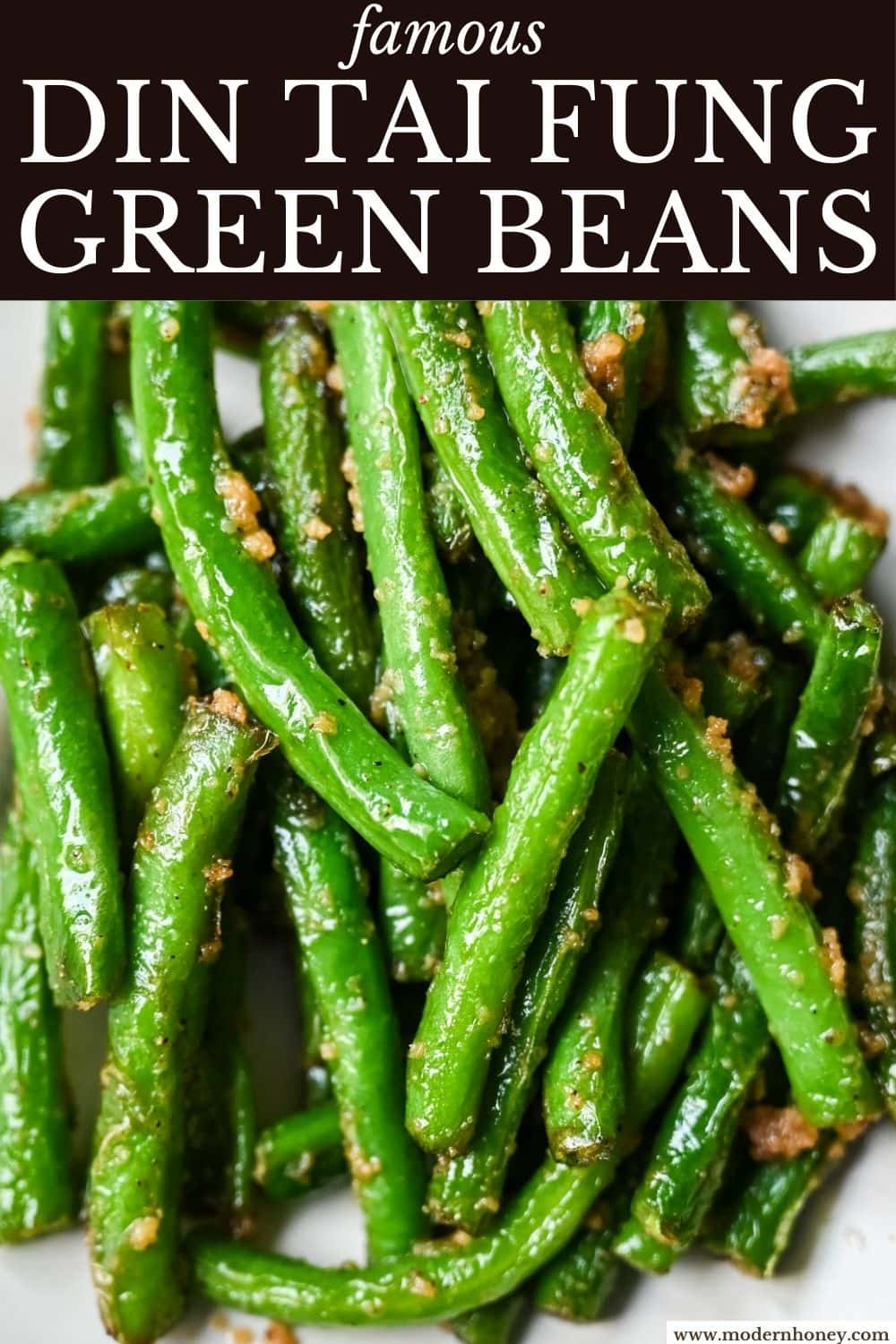These Din Tai Fung green beans are crispy, blistered, and tossed with fresh garlic just like the famous restaurant version. A Chinese vegetable side dish that pairs perfectly with dumplings, noodles, or rice. The best copycat Din Tai Fung garlic green beans recipe!