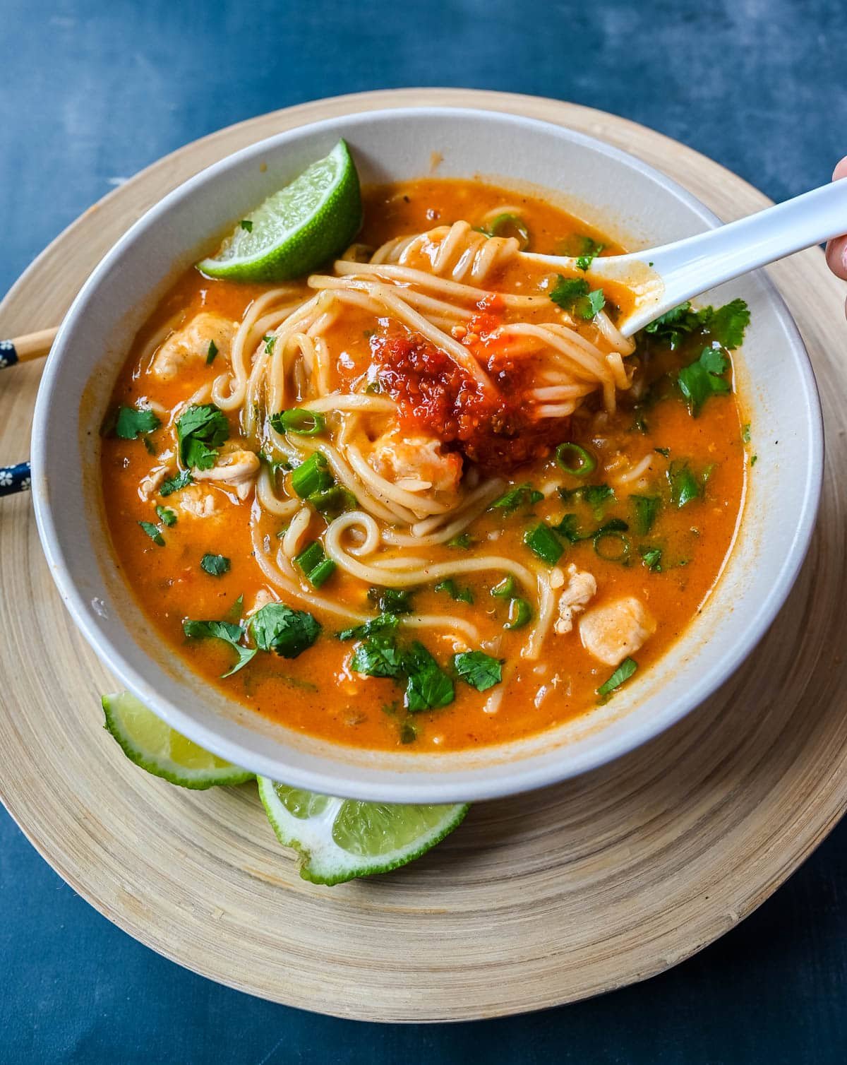 This Chicken Curry Noodle Soup is the ultimate comfort food with tender chicken and perfectly cooked noodles in a flavorful coconut milk broth. Made with red curry paste, garlic, and ginger, it has the perfect balance of warmth and spice. It’s ready in about 30 minutes and is the perfect one-pot dinner recipe.