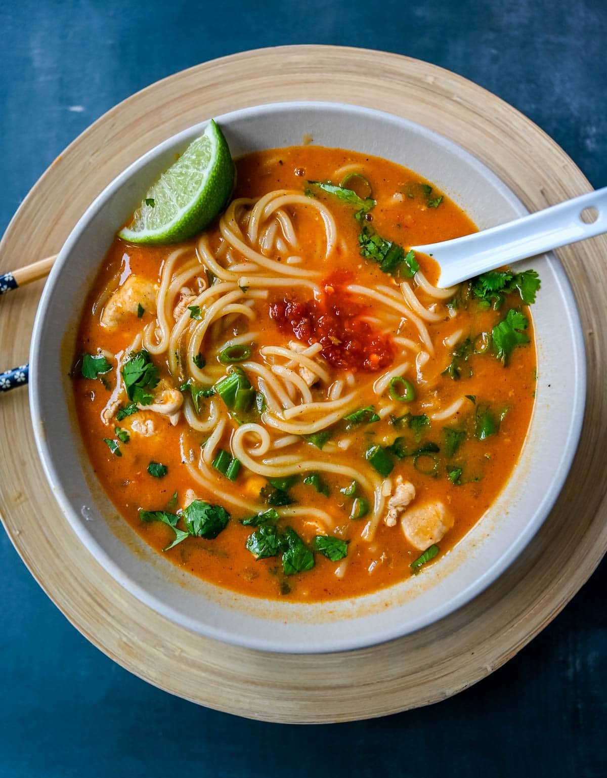 This Chicken Curry Noodle Soup is the ultimate comfort food with tender chicken and perfectly cooked noodles in a flavorful coconut milk broth. Made with red curry paste, garlic, and ginger, it has the perfect balance of warmth and spice. It’s ready in about 30 minutes and is the perfect one-pot dinner recipe.