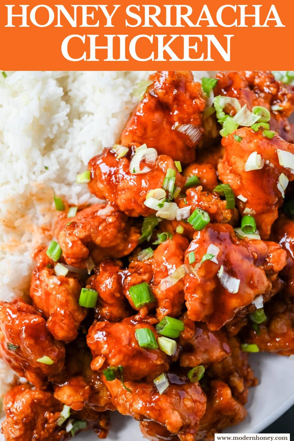 This homemade Honey Sriracha Chicken features tender chicken pieces fried until crispy and covered in a sticky honey sriracha glaze. The combination of honey, garlic, soy sauce, and sriracha creates the ultimate sweet heat flavor. This sticky chicken is way better than takeout!