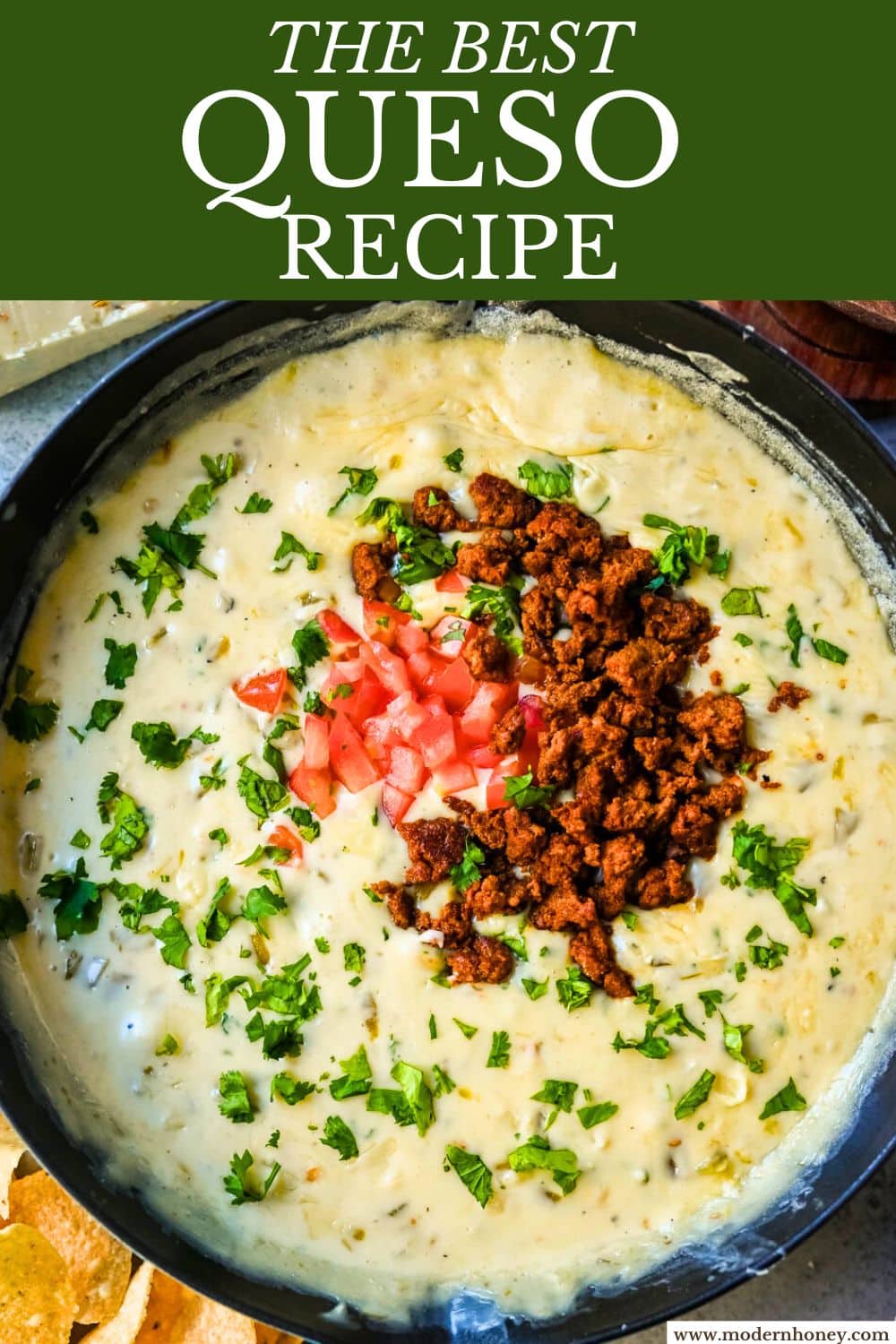 This creamy white queso dip is made with white American cheese, pepper jack, sautéed onion, garlic, and evaporated milk, it melts into the ultimate restaurant-style queso at home. The best rich easy queso recipe! I am sharing pro tips to keep it silky and never grainy.