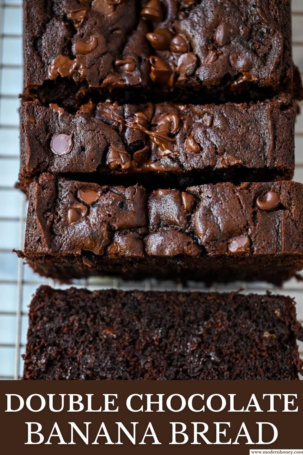 This easy double chocolate banana bread is rich, moist, and full of chocolate chips—the perfect chocolate banana bread recipe for using overripe bananas.