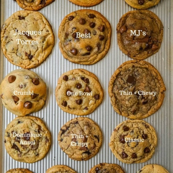 If you have ever wondered what the difference is between all of the chocolate chip cookie recipes out there, you are in the right place. We tested every single chocolate chip cookie recipe on our blog side by side to find out exactly what makes each one unique — from thick bakery style cookies to thin and chewy classic cookies, soft and gooey one bowl cookies, and everything in between. Here's your Ultimate Chocolate Chip Cookie Showdown: 20 Recipes Compared.
