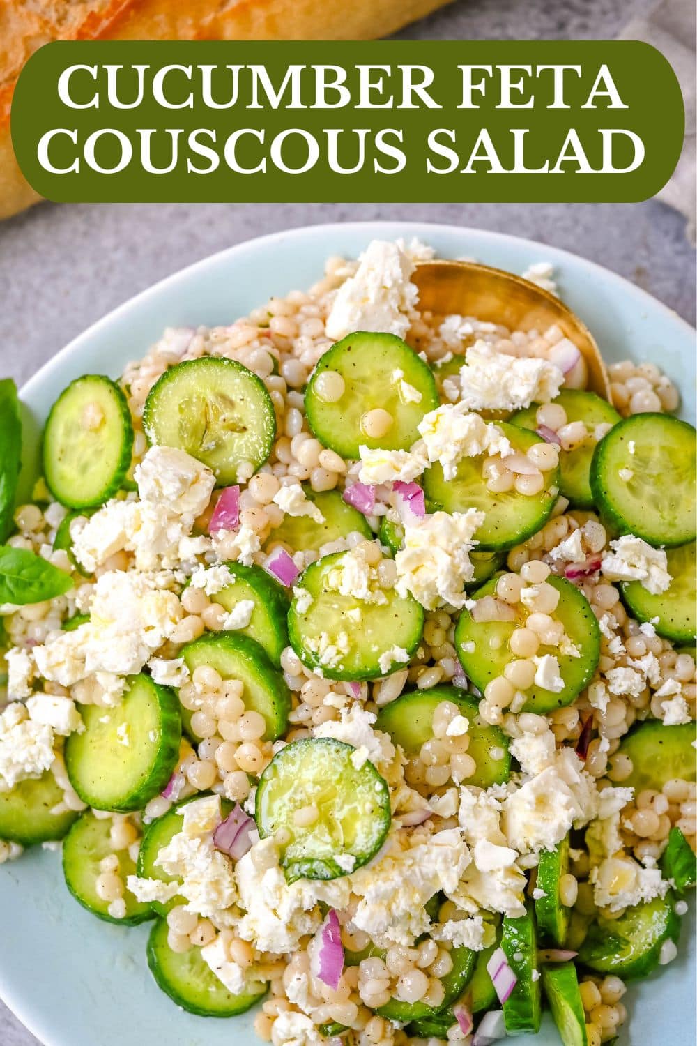 This cucumber couscous salad is the ultimate fresh and easy Mediterranean inspired recipe that is light, flavorful, and ready in just 20 minutes. Fluffy couscous is tossed with crisp English cucumber, red onion, and creamy feta cheese then drizzled with a bright and tangy lemon vinaigrette that makes the best fresh side dish!