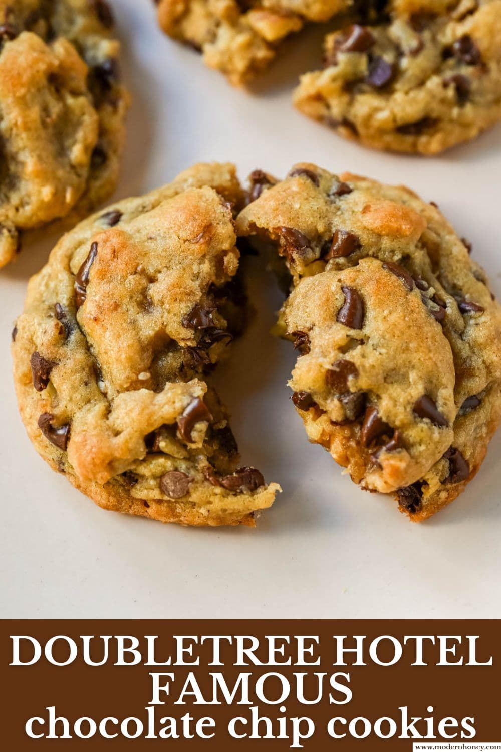 The famous DoubleTree Hotel chocolate chip cookie recipe is officially out — and it's even better homemade. These oversized, chewy, warm cookies are loaded with mini chocolate chips, ground oats for the most incredible texture, and a surprise ingredient. These Doubletree Hotel copycat chocolate chip cookies are the perfect chocolate chip cookie recipe.