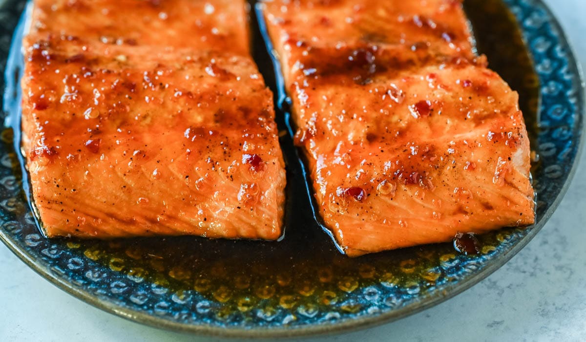 The Best Honey Garlic Salmon glazed with a soy honey garlic sauce.