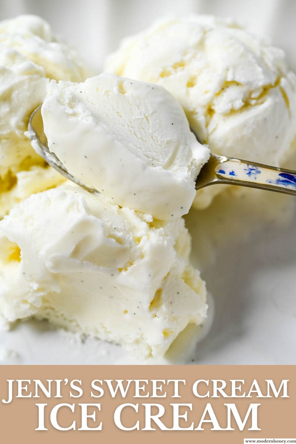 Sweet, creamy, and smooth, this copycat Jeni's Sweet Cream Ice Cream is the best homemade ice cream recipe. The secret to Jeni's famously creamy and scoopable texture is a combination of cream cheese, cornstarch, and light corn syrup that prevents ice crystals from forming. This is the ultimate homemade ice cream recipe!