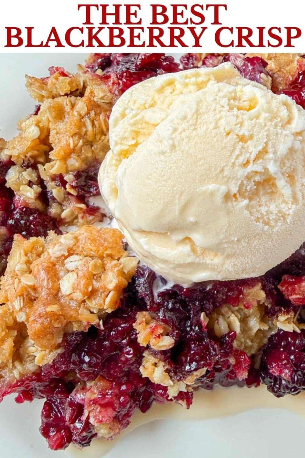 Easy Blackberry Crisp made with juicy blackberries and a buttery brown sugar oat topping. Ready in under an hour — the perfect summer dessert, made with fresh or frozen berries. A simple, crowd-pleasing summer dessert that's perfect with a scoop of vanilla ice cream.