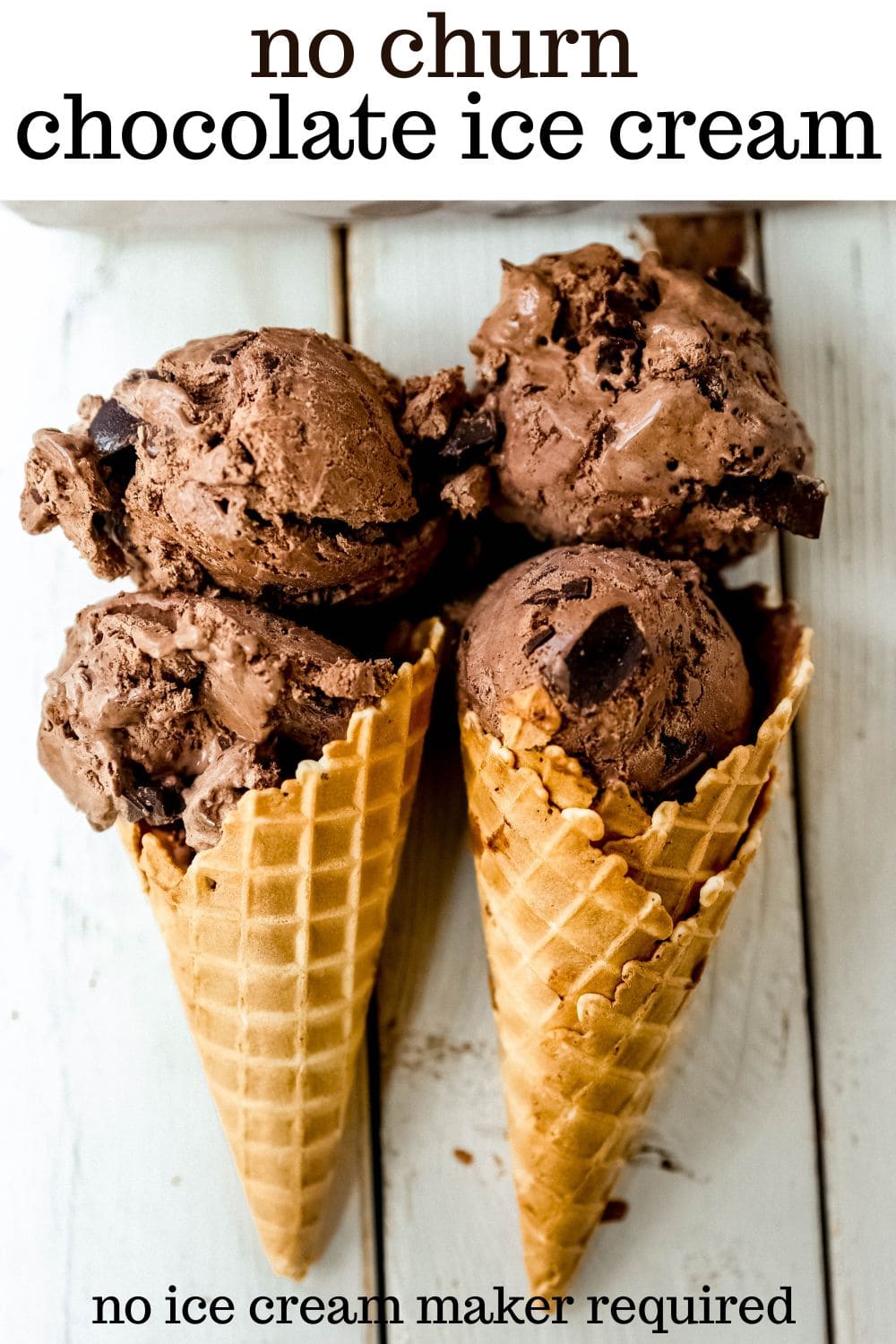 This No-Churn Chocolate Ice Cream is rich, creamy, and packed with chocolate chunks — no ice cream maker required! Just 5 simple ingredients and a few hours in the freezer for the easiest homemade chocolate ice cream ever. Save this recipe for your next summer dessert!