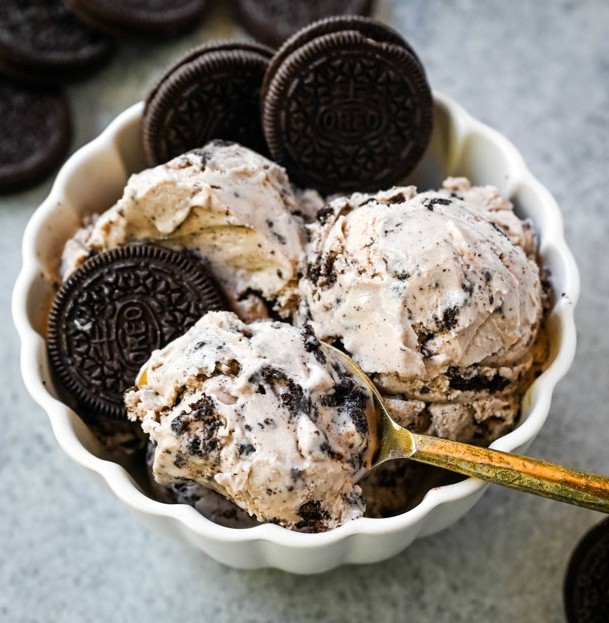 This Cookies and Cream Ice Cream is rich, creamy, and loaded with Oreo chunks. This Oreo Ice Cream is made with a custard base for the smoothest, creamiest homemade ice cream you'll ever make.