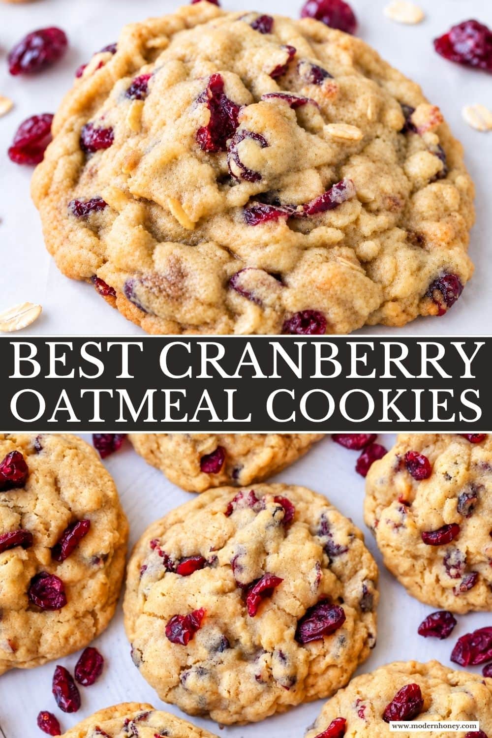 These soft and chewy cranberry oatmeal cookies are packed with sweetened dried cranberries and hearty oats, with a secret ingredient for the perfect texture. These are the best cranberry oatmeal cookies and always receive 5-star reviews.