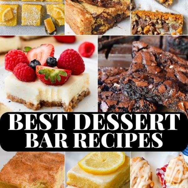 35+ best dessert bar recipes, from fudgy brownies and chewy blondies to lemon bars, cookie bars, and Nanaimo bars. Easy homemade bar recipes with simple ingredients, perfect for bake sales or a sweet craving any time.