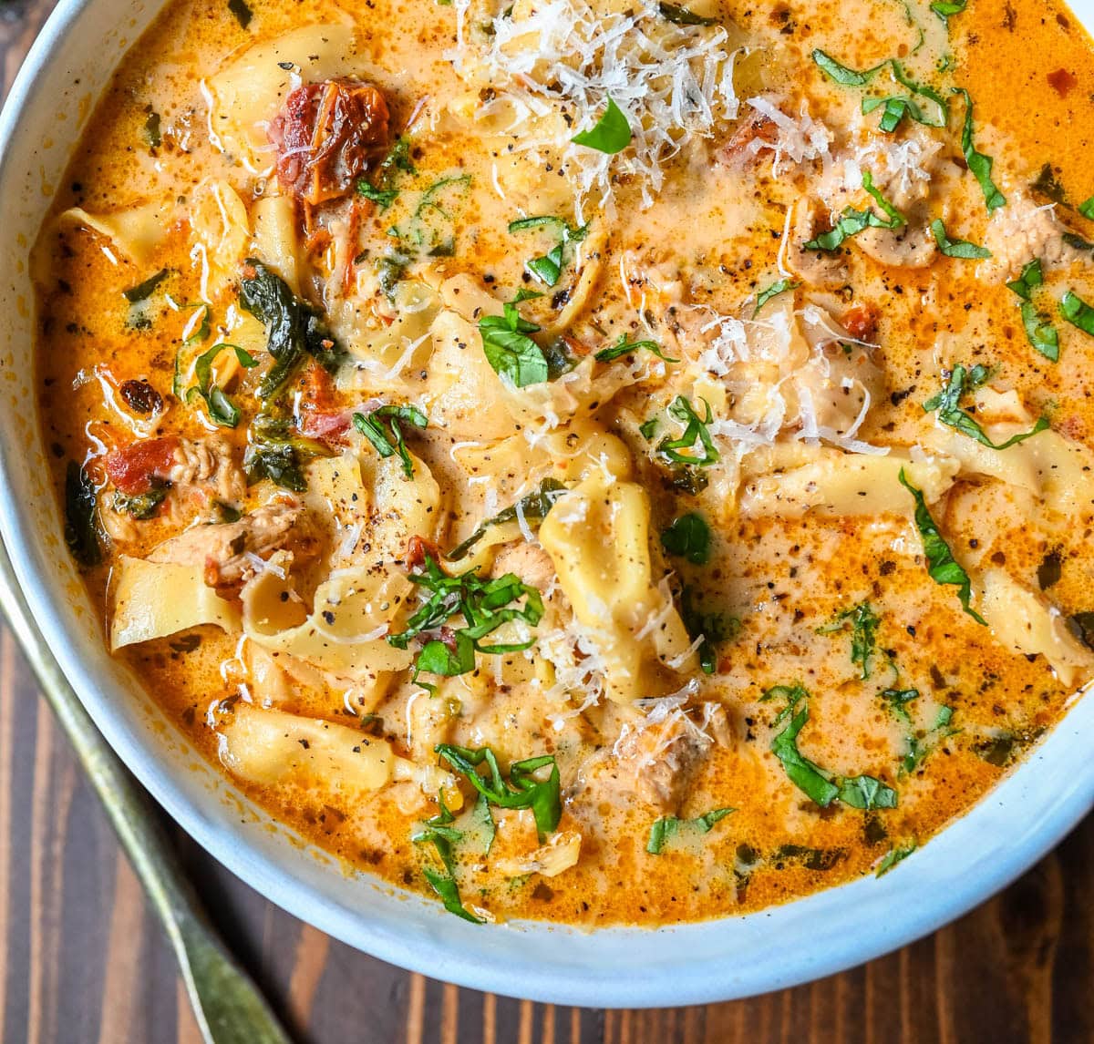 This Marry Me Chicken Tortellini Soup takes the viral marry me chicken flavor creamy sun-dried tomato sauce, tender chicken, and Parmesan and turns them into a cozy, comforting soup loaded with cheese tortellini. This easy one-pot soup comes together in about 30 minutes, making it perfect for busy weeknight dinners!
