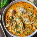 This Marry Me Chicken Tortellini Soup takes the viral marry me chicken flavor creamy sun-dried tomato sauce, tender chicken, and Parmesan and turns them into a cozy, comforting soup loaded with cheese tortellini. This easy one-pot soup comes together in about 30 minutes, making it perfect for busy weeknight dinners!