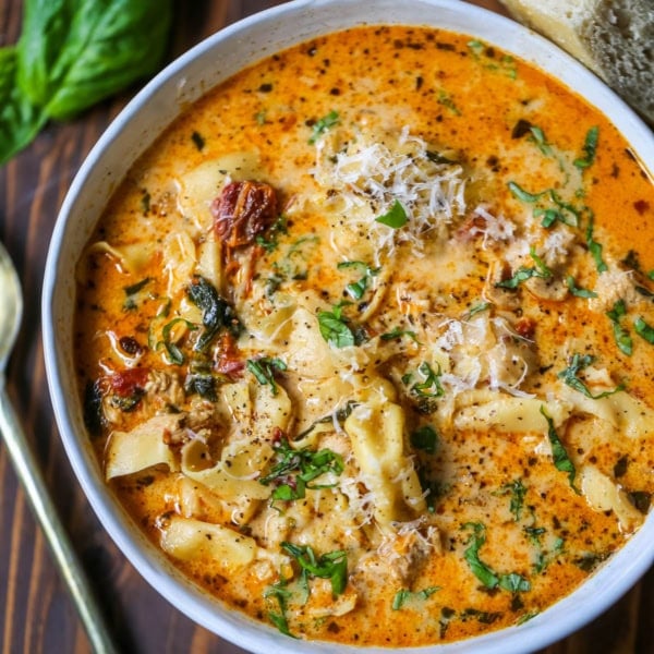 This Marry Me Chicken Tortellini Soup takes the viral marry me chicken flavor creamy sun-dried tomato sauce, tender chicken, and Parmesan and turns them into a cozy, comforting soup loaded with cheese tortellini. This easy one-pot soup comes together in about 30 minutes, making it perfect for busy weeknight dinners!