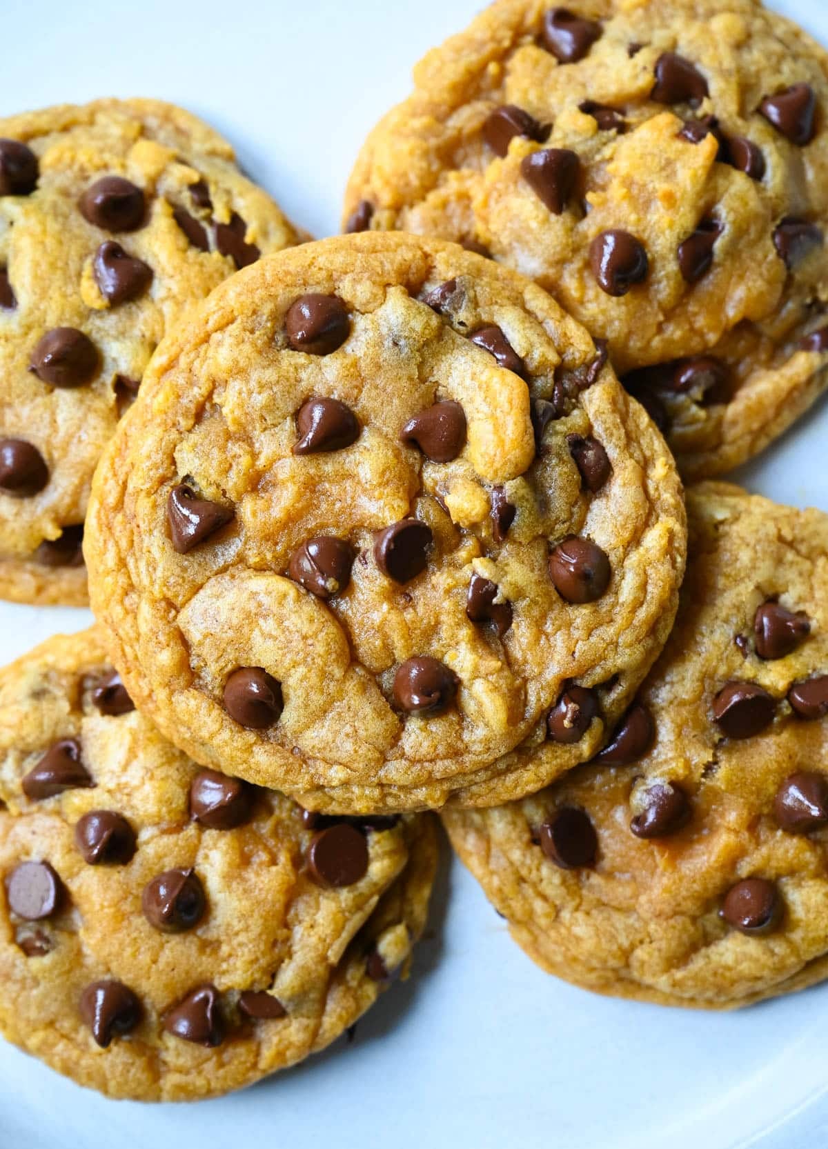 These pumpkin chocolate chip cookies are soft, chewy, and loaded with melty chocolate, with none of the cakey, muffin-top texture most pumpkin cookies have. Brown butter gives them a deep toffee-caramel flavor, and one simple trick with the pumpkin purée is what keeps them chewy instead of puffy.