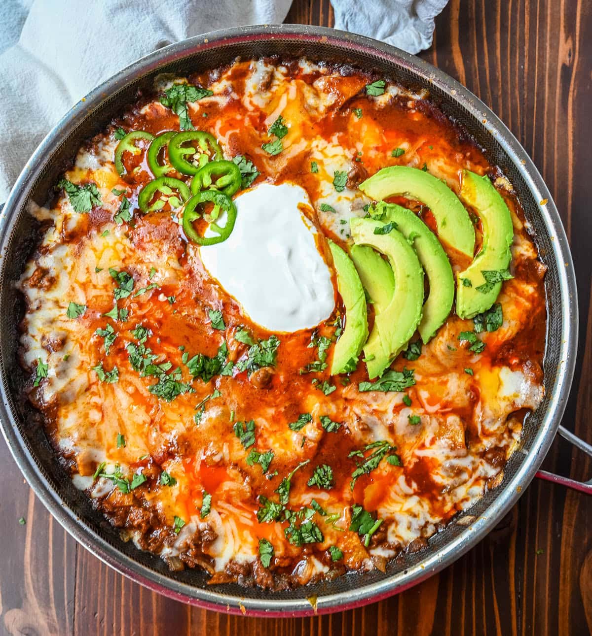 Beef Enchilada Skillet cooked in one skillet in less than 30 minutes