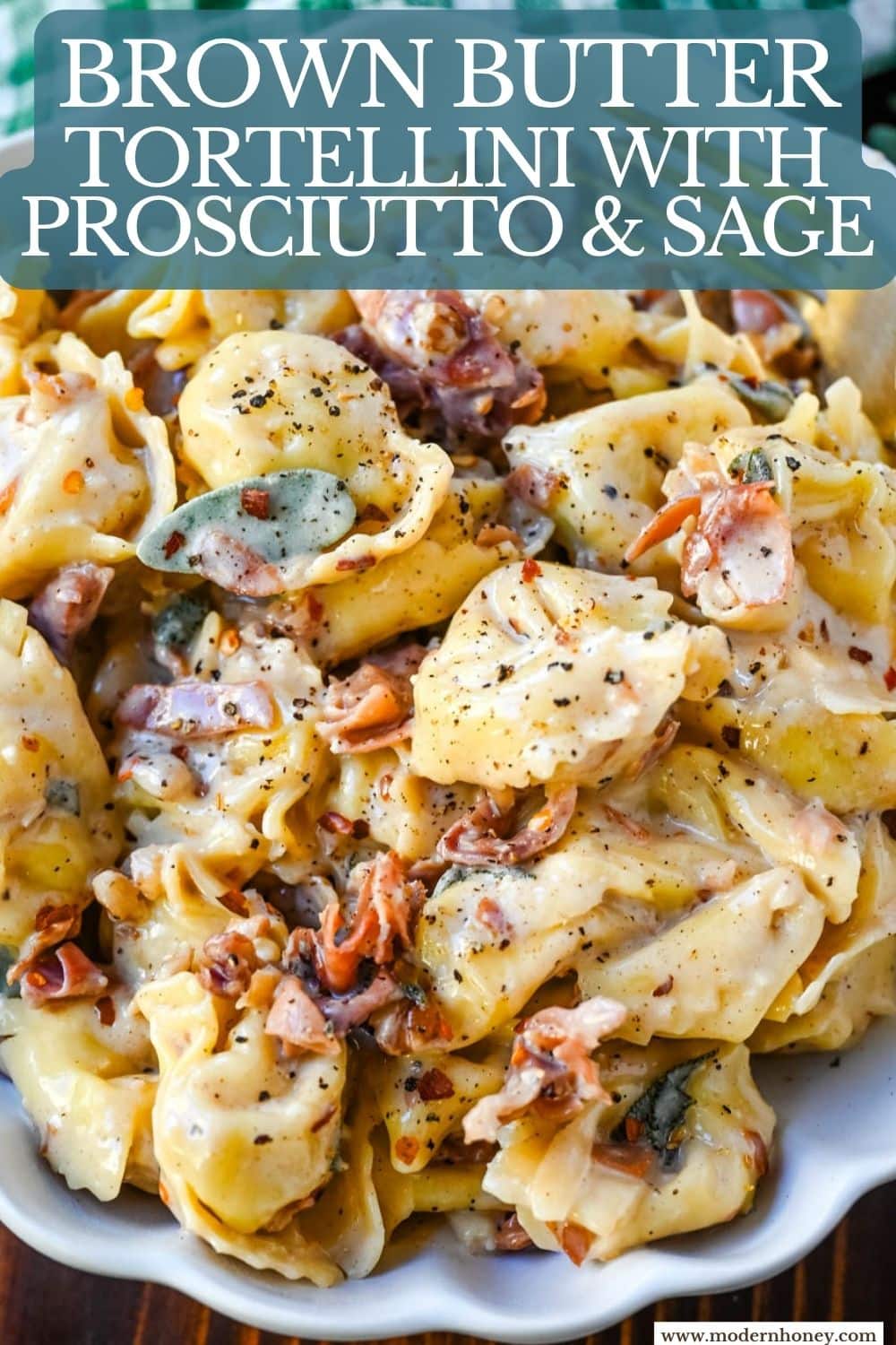 This Brown Butter Tortellini with Prosciutto and Sage is an easy 20-minute pasta dinner! Cheese tortellini is tossed in a creamy Parmesan brown butter sauce with crispy prosciutto, fried sage, and garlic. The best brown butter sage pasta recipe for cozy fall dinners, made with refrigerated tortellini.