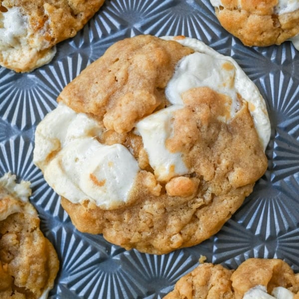 Marshmallow Crispy Cookies taste like a Rice Krispie treat in cookie form! These Brown Butter Rice Krispie Treat Cookies are made with brown butter, gooey marshmallows, crispy cereal, and a sprinkle of flaky salt.