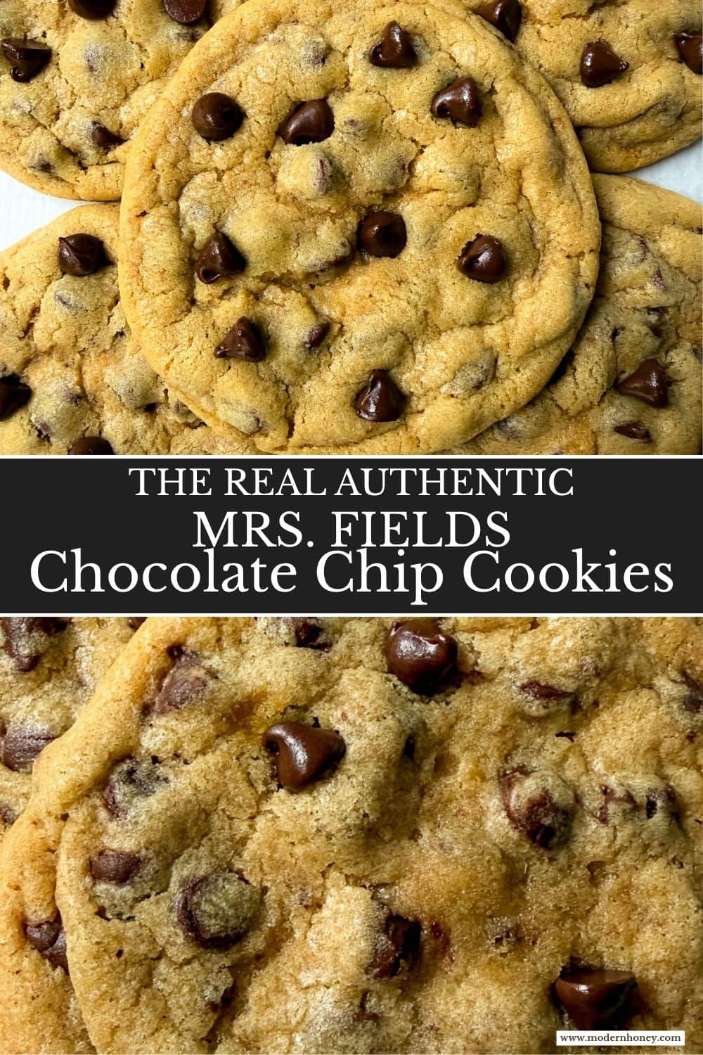 The real Mrs. Fields Chocolate Chip Cookies recipe, straight from Debbi Fields’ cookbook! These soft and chewy chocolate chip cookies are made with dark brown sugar, salted butter, and semi-sweet chocolate chips, then baked low and slow for the softest centers. This authentic Mrs. Fields cookie recipe makes the best homemade chocolate chip cookies, just like the famous mall cookies. Easy one-bowl copycat Mrs. Fields cookies everyone loves!